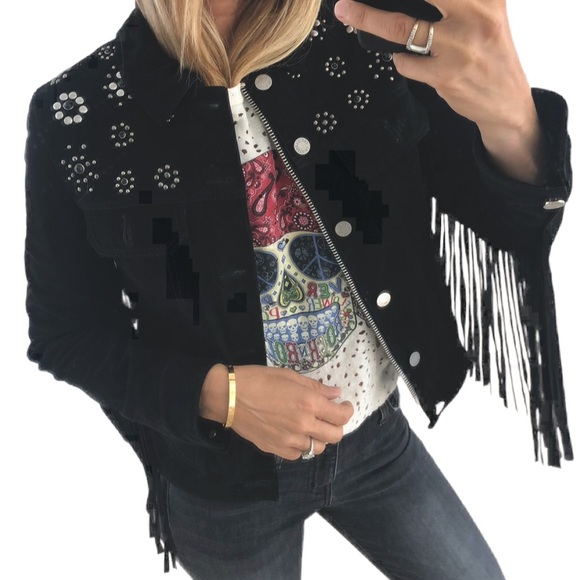ZADIG & VOLTAIRE BLACK FRINGE SUEDE JACKET - Picture 10 of 10